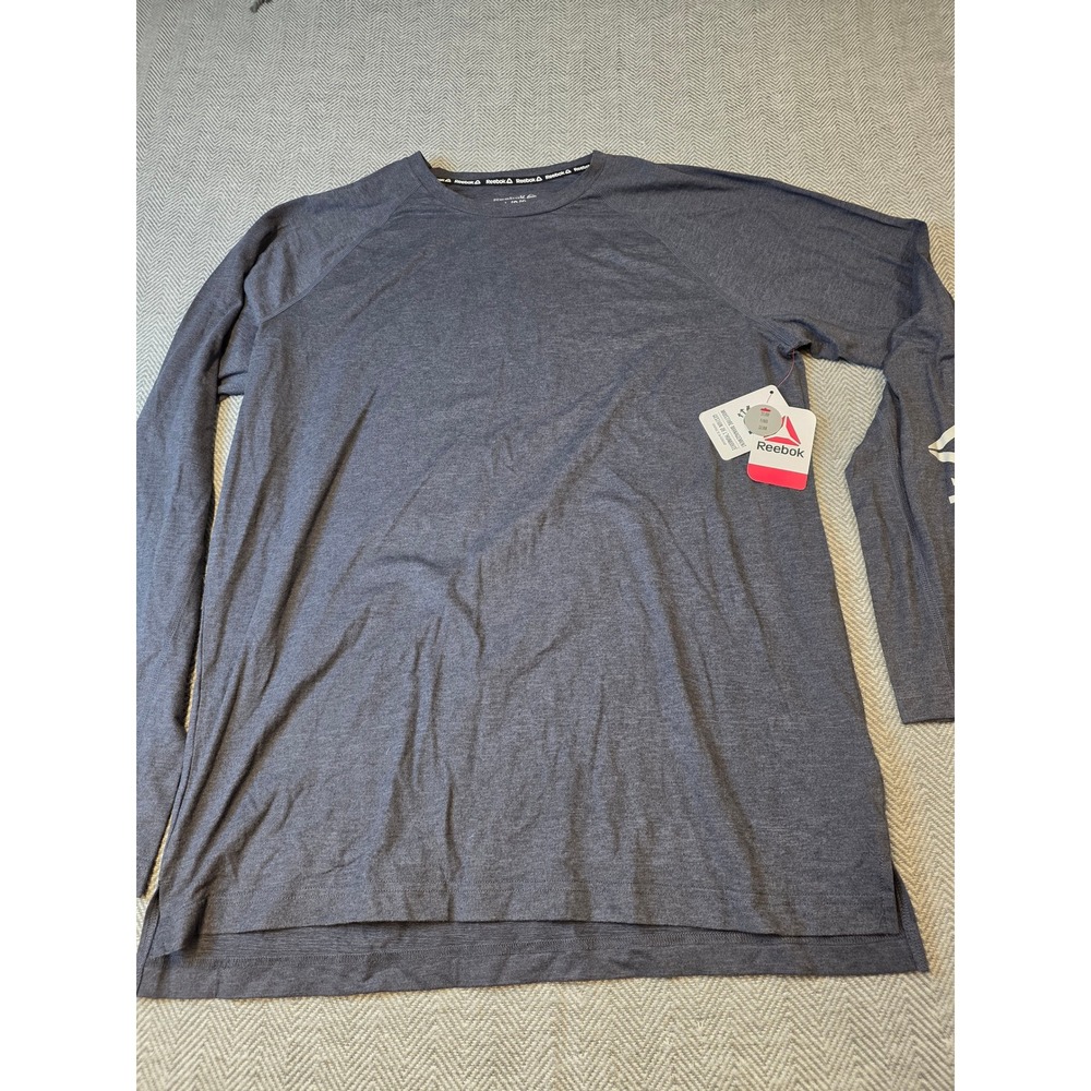 Reebok Performance Shirt Men's Large Gray Heather Slim Fit Long Sleeve Crew Neck
